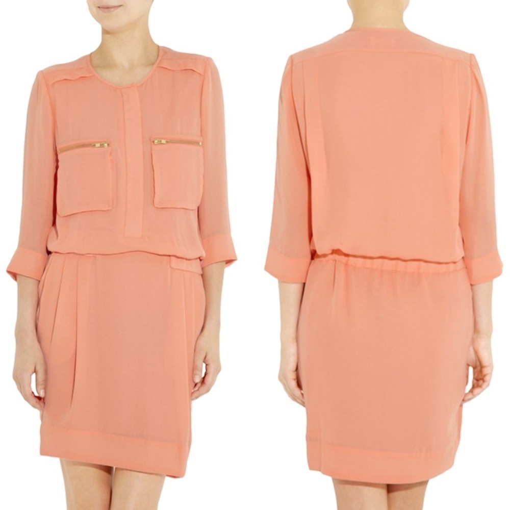 By Malene Birger Peach  Crepe Maryam Dress gold zipper pockets elastic waistband